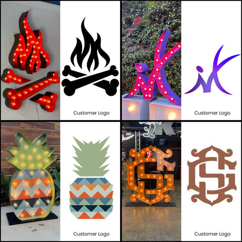 Giant Light Up Flower | Custom Marquee Logo Sign Shape Symbol | 4ft Wood Marquee Letters With Lights 3ft Metal Marquee Letters