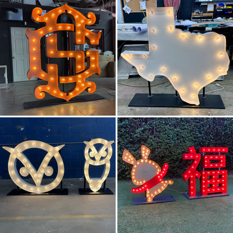 Custom Large Marquee Letters with Printed Face | 3ft 4ft 5ft 6ft Light Up Letters Metal & Wooden Marquee Numbers Logo Sign
