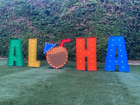 ALOHA Giant Marquee Letters 4ft 5ft Tall | ALOHA Marquee Sign | Large Marquee Letters with Lights | Hawaiian Wedding Birthday Decorations