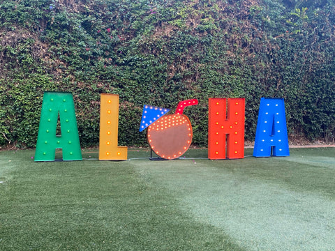 ALOHA Giant Marquee Letters 4ft 5ft Tall | ALOHA Marquee Sign | Large Marquee Letters with Lights | Hawaiian Wedding Birthday Decorations