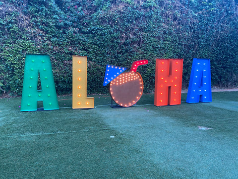 ALOHA Giant Marquee Letters 4ft 5ft Tall | ALOHA Marquee Sign | Large Marquee Letters with Lights | Hawaiian Wedding Birthday Decorations