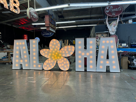 ALOHA Sign Light Up | Custom ALOHA Sign | Custom Marquee Symbol Shape | Large Marquee Letters with Lights | Giant Letters Marquee Lights