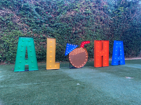 ALOHA Giant Marquee Letters 4ft 5ft Tall | ALOHA Marquee Sign | Large Marquee Letters with Lights | Hawaiian Wedding Birthday Decorations